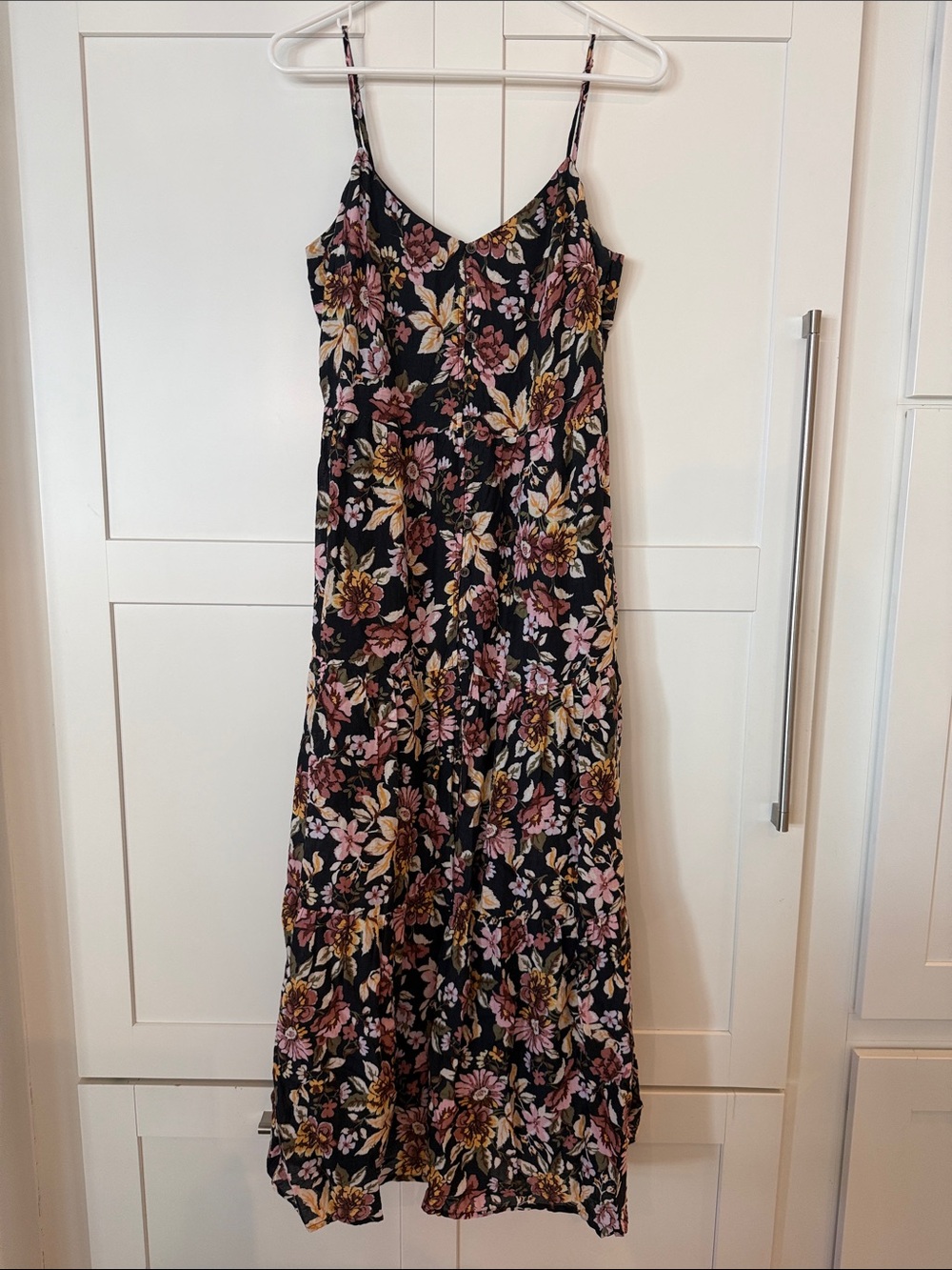 Aqua Black Floral Spaghetti-Strap Maxi Dress